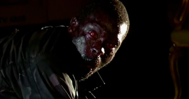 Infected zombie with bloodshot eyes