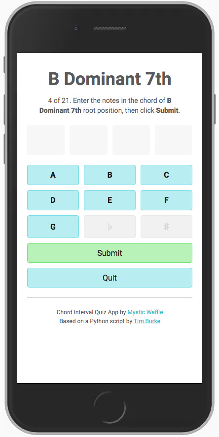 Chord Interval Quiz App on the phone