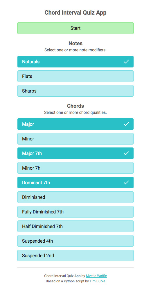 Selecting a chord quiz