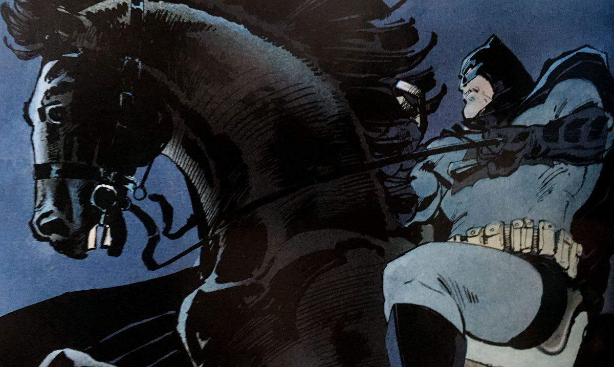 Batman riding a black mare