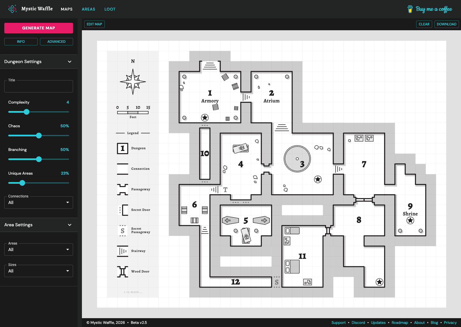 Dungeon generator for D&D & TTRPGs by Mystic Waffle