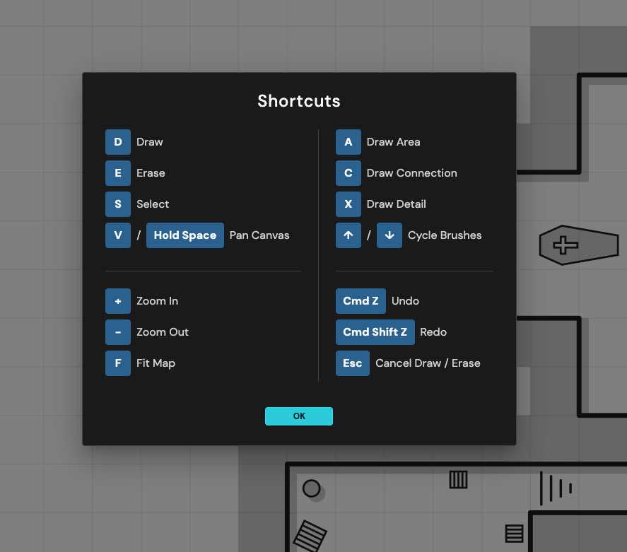 Dungeon drawing app keyboard shortcuts