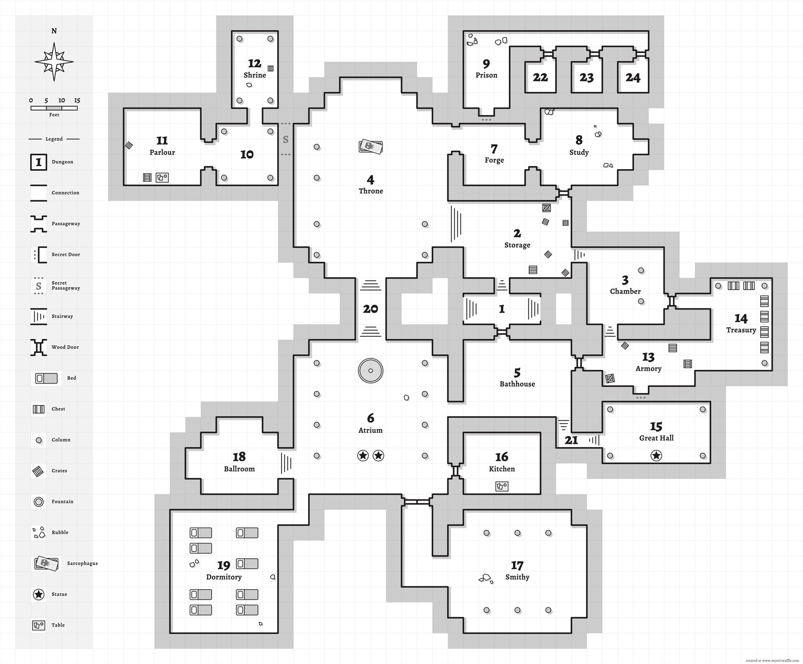 Generated dungeon map for D&D & TTRPG
