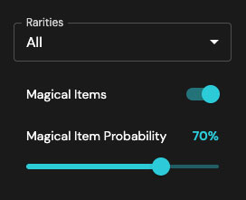 TTRPG loot generator magic items slider