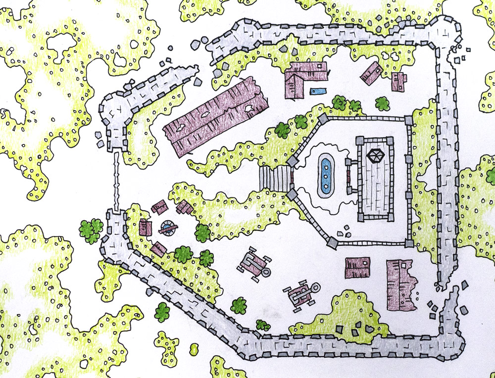 Hand-Drawn Castle Ruin Battle Map for D&D & TTRPG