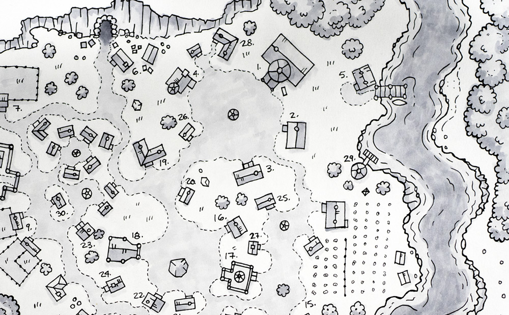 Hand-Drawn Fantasy Town Map for D&D & TTRPG