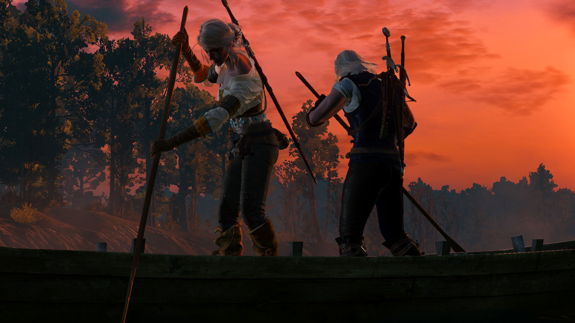 Ciri And Geralt River Rafting Sunset